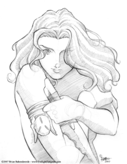 This was a quick sketch I did for Capricon 07. I was inspired by a photo of an actress for the basic stance, but from there I started messing around with the details.