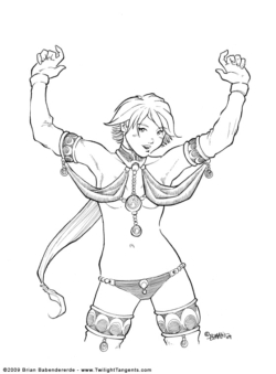 This was a small pen and ink I did just for the fun of it. I like the Martian Princess costume I had conceived a few years ago and wanted to see it in motion, so to speak.