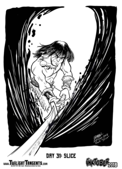 Back to the barbarian well for my last Inktober 2018 piece. I thought it would be fun to try something more dramatic, play with the composition, and use the frame of the image as part of the illustration itself.