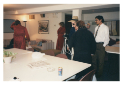 We shared our kitchen and lounge with the white collar shipping company downstairs. Chip and Terry set up the camera so one of the (very confused and probably jealous) accountants from down stairs could take our group picture on Pajama Day. Meanwhile, the masseuse is working in the background.