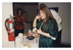 Cathi, Alisa, and Jim enjoying snacks on Pajama Day!