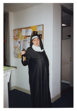 Tonya came as a VERY bad nun for Halloween...